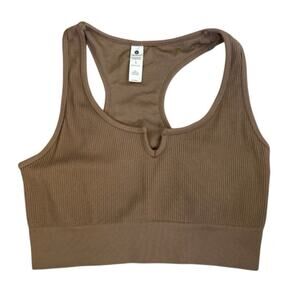Velocity Seamless Racerback Brown Ribbed Sports Bra Large